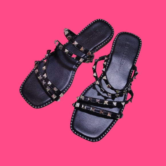 Black Studded Women's Sandals - Picture 1 of 2
